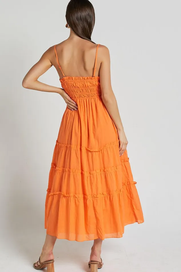 Schiffer Midi Dress 8211 Strappy Ruched Tie Front Tiered Dress In Mandarin Women Showpo Curve Clothes