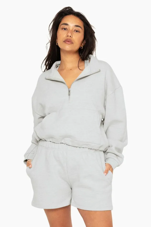 SET ACTIVE Sweats HEAVYWEIGHT SWEATS HALF ZIP 8211 HEATHER GREY 8211 Women