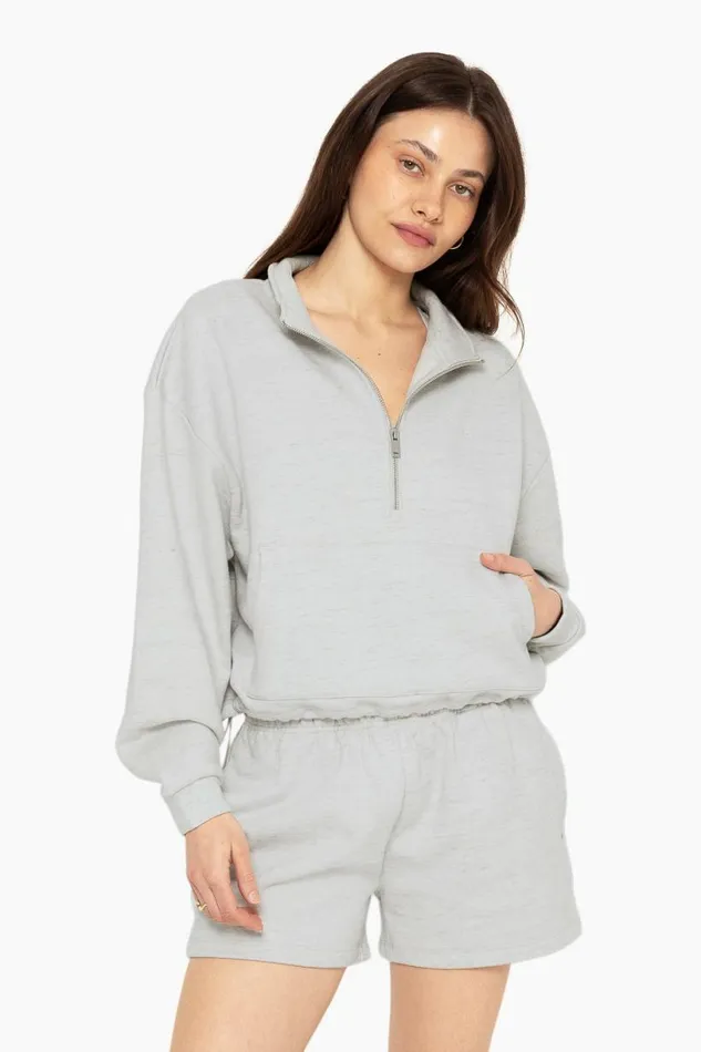 SET ACTIVE Sweats HEAVYWEIGHT SWEATS HALF ZIP 8211 HEATHER GREY 8211 Women