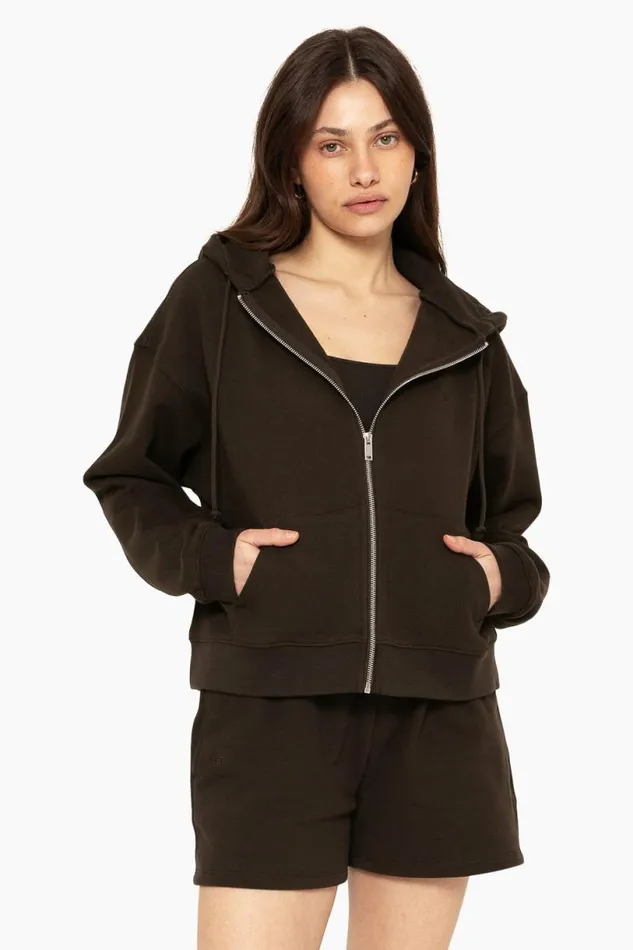 SET ACTIVE Tops HEAVYWEIGHT SWEATS ZIP HOODIE 8211 ESPRESSO 8211 Women