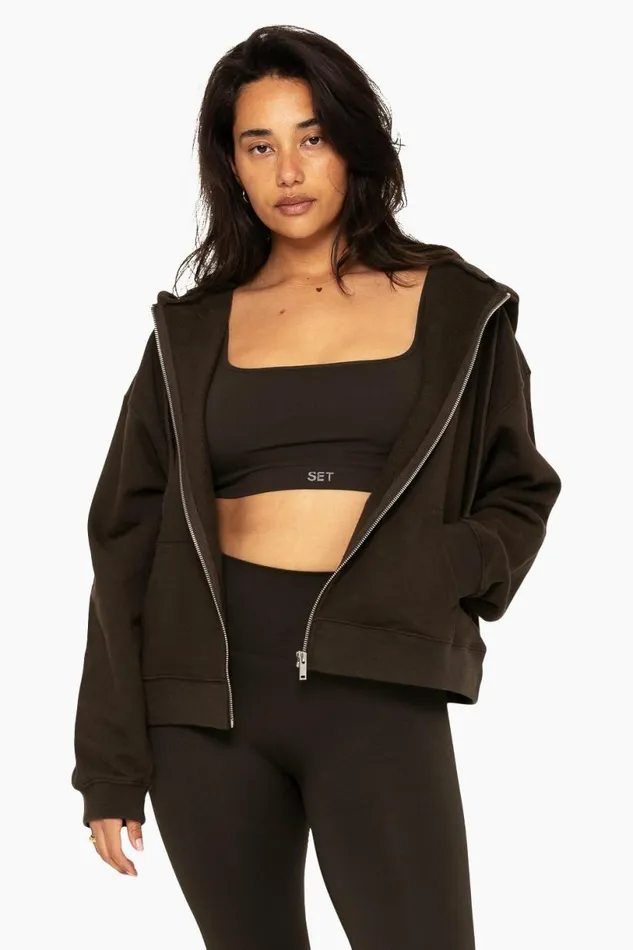 SET ACTIVE Tops HEAVYWEIGHT SWEATS ZIP HOODIE 8211 ESPRESSO 8211 Women