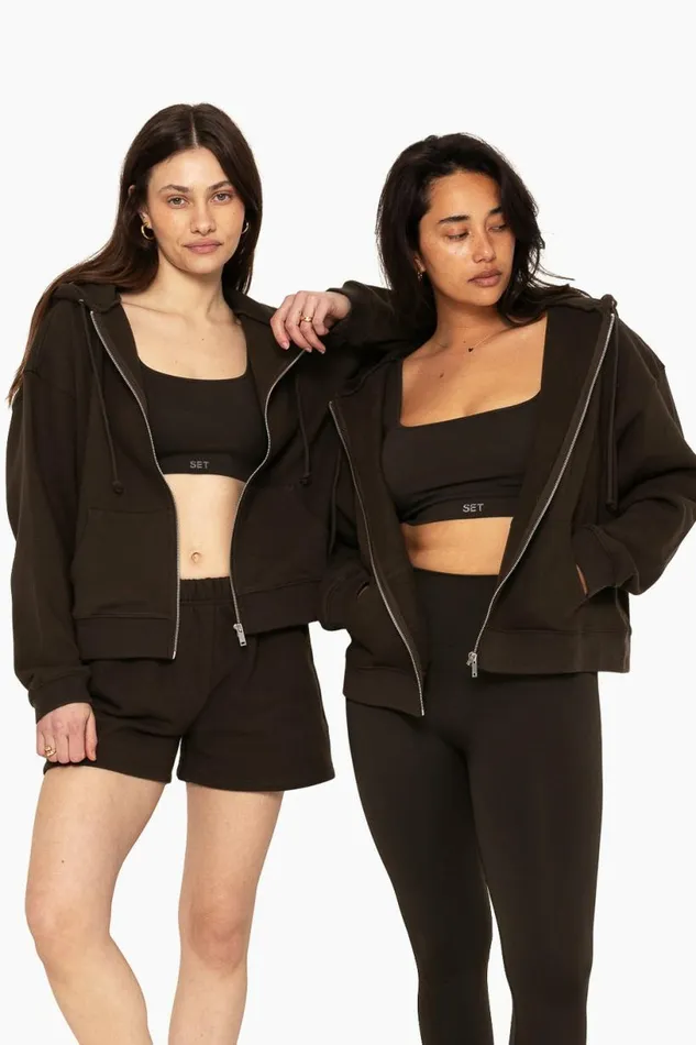 SET ACTIVE Tops HEAVYWEIGHT SWEATS ZIP HOODIE 8211 ESPRESSO 8211 Women