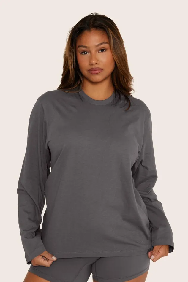 SET ACTIVE Tops Tanks Tees CLASSIC COTTON DAILY LONG SLEEVE 8211 GRAPHITE 8211 Women