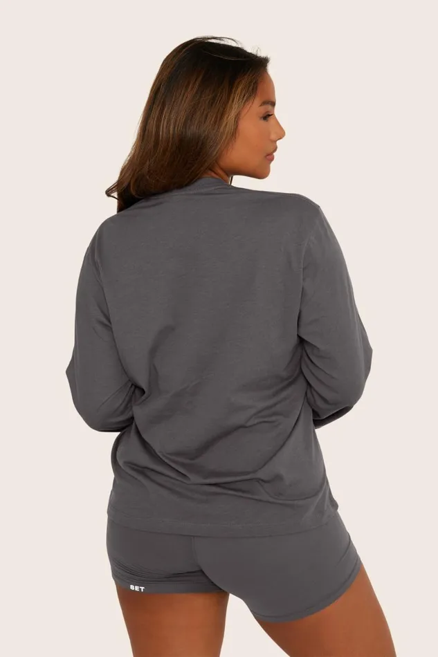 SET ACTIVE Tops Tanks Tees CLASSIC COTTON DAILY LONG SLEEVE 8211 GRAPHITE 8211 Women