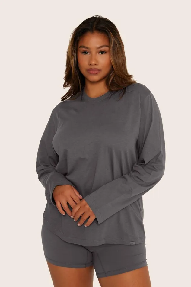 SET ACTIVE Tops Tanks Tees CLASSIC COTTON DAILY LONG SLEEVE 8211 GRAPHITE 8211 Women
