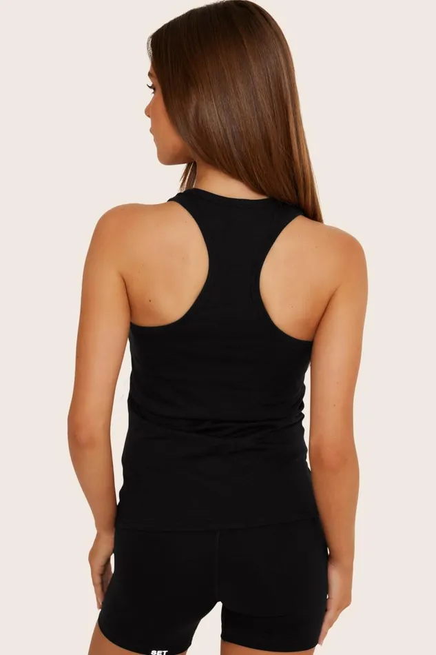 SET ACTIVE Tops Tanks Tees CLASSIC COTTON DAILY RACER TANK 8211 ONYX 8211 Women