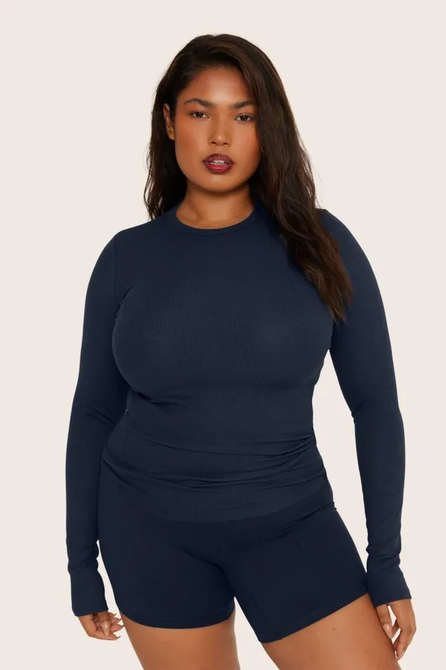 SET ACTIVE Tops Tanks Tees RIBBED MODAL BODY LONG SLEEVE 8211 OXFORD 8211 Women