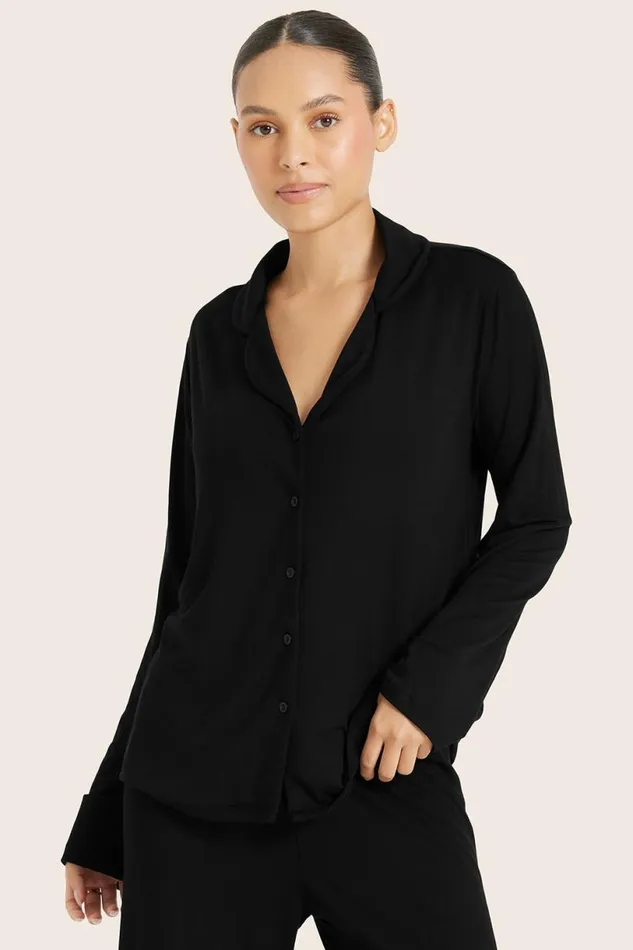 SET ACTIVE Tops Tanks Tees SLEEP JERSEY SLEEP BUTTON DOWN 8211 ONYX 8211 Women