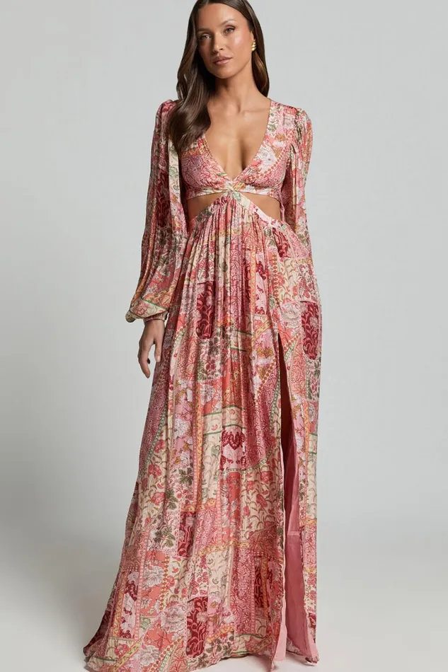 Shari Midi Dress 8211 V Neck Cutout Full Skirt Dress In Peach Women Showpo Curve Clothes