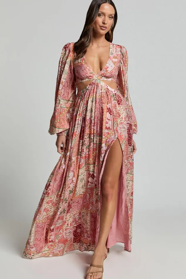 Shari Midi Dress 8211 V Neck Cutout Full Skirt Dress In Peach Women Showpo Curve Clothes