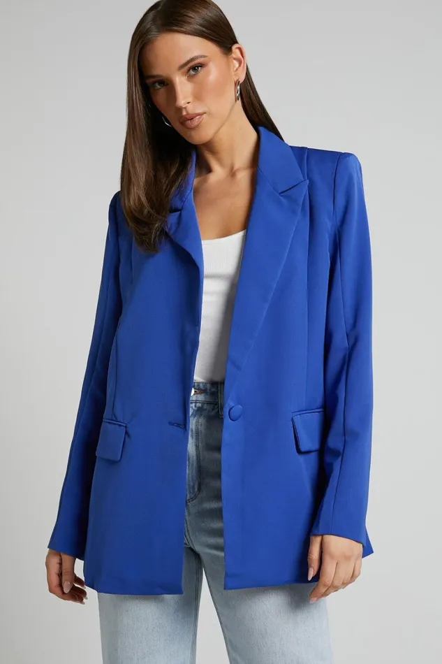 Sharmiel Blazer 8211 Plunge Neck Oversized Longline Blazer In Cobalt Blue Women Showpo Blazers Sharmiel Blazer 8211 Plunge Neck Oversized Longline Blazer In Cobalt Blue Women Showpo Blazers