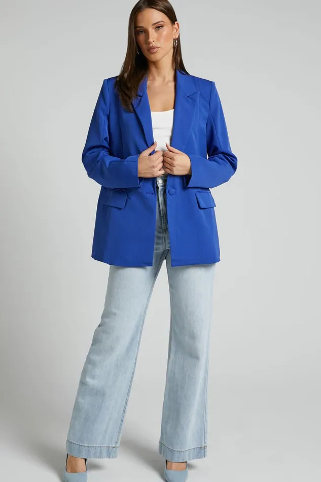 Sharmiel Blazer 8211 Plunge Neck Oversized Longline Blazer In Cobalt Blue Women Showpo Blazers