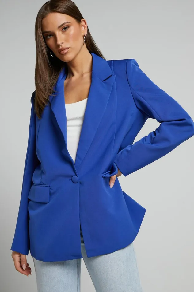 Sharmiel Blazer 8211 Plunge Neck Oversized Longline Blazer In Cobalt Blue Women Showpo Blazers