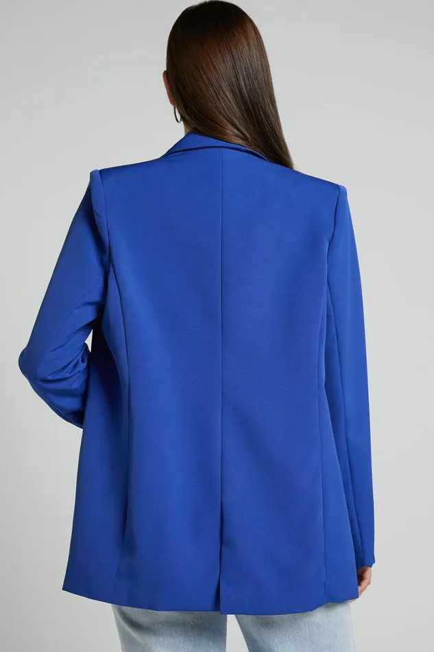 Sharmiel Blazer 8211 Plunge Neck Oversized Longline Blazer In Cobalt Blue Women Showpo Blazers