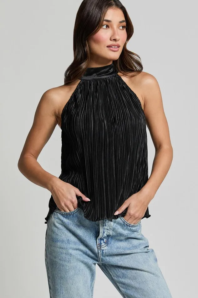 Shaylie Top 8211 High Neck Halter Plisse Top In Black Women Showpo Tops