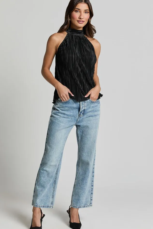 Shaylie Top 8211 High Neck Halter Plisse Top In Black Women Showpo Tops