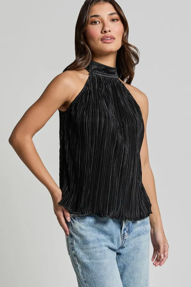 Shaylie Top 8211 High Neck Halter Plisse Top In Black Women Showpo Tops