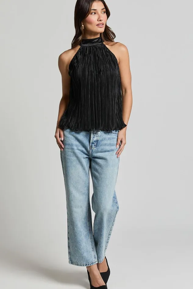 Shaylie Top 8211 High Neck Halter Plisse Top In Black Women Showpo Tops