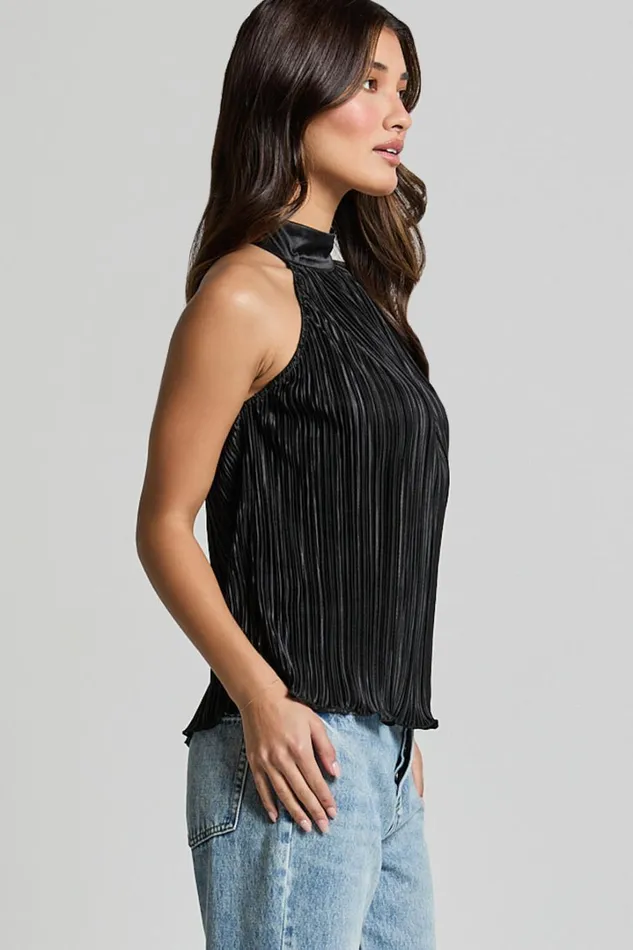 Shaylie Top 8211 High Neck Halter Plisse Top In Black Women Showpo Tops