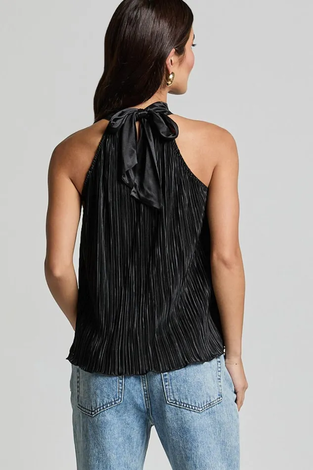 Shaylie Top 8211 High Neck Halter Plisse Top In Black Women Showpo Tops