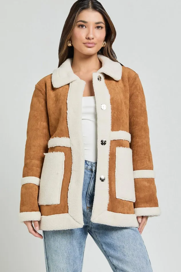 Shelley Coat 8211 Faux Shearling Aviator Coat In Brown Women Showpo Jackets and Coats