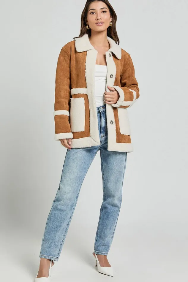 Shelley Coat 8211 Faux Shearling Aviator Coat In Brown Women Showpo Jackets and Coats