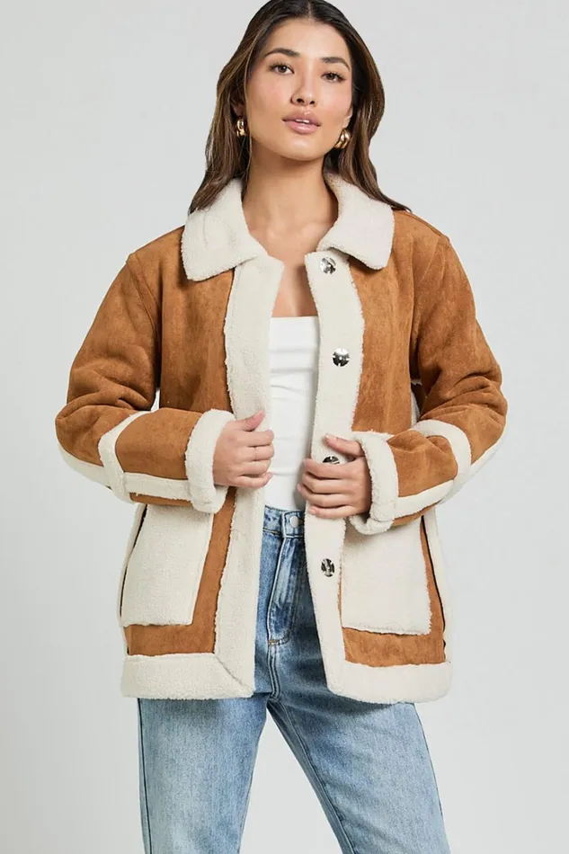 Shelley Coat 8211 Faux Shearling Aviator Coat In Brown Women Showpo Jackets and Coats