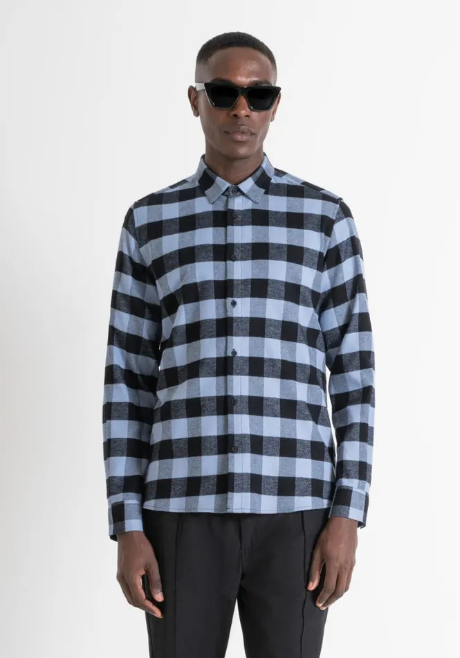 Shirts Men Antony Morato Regular Fit 034Barcelona034 Straight Cut Shirt In Checked Cotton Powder Shirts Men Antony Morato Regular Fit 034Barcelona034 Straight Cut Shirt In Checked Cotton Powder