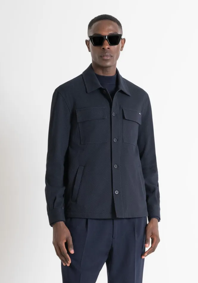 Shirts Men Antony Morato Straight Cut 034Oslo034 Shirt In Blue Cotton Blend With Pockets Blue Ink