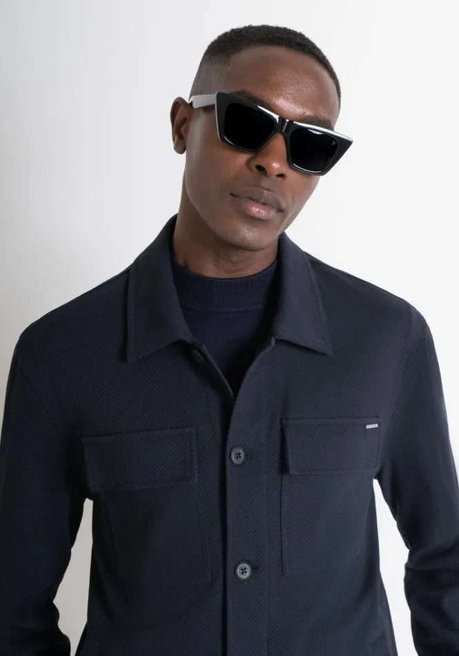 Shirts Men Antony Morato Straight Cut 034Oslo034 Shirt In Blue Cotton Blend With Pockets Blue Ink