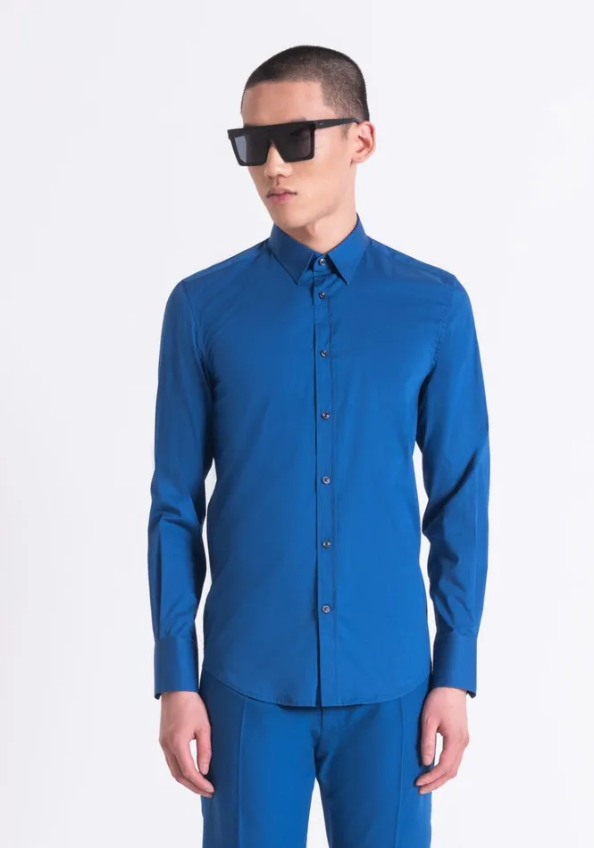 Shirts Men Antony Morato Super Slim Fit 034Milano034 Shirt In Stretch Cotton Poplin Blue Shirts Men Antony Morato Super Slim Fit 034Milano034 Shirt In Stretch Cotton Poplin Blue