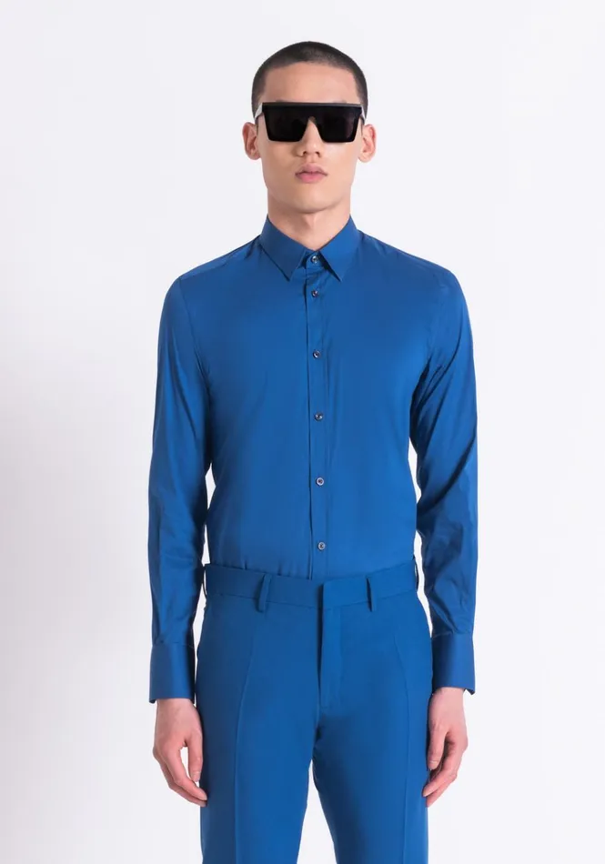 Shirts Men Antony Morato Super Slim Fit 034Milano034 Shirt In Stretch Cotton Poplin Blue