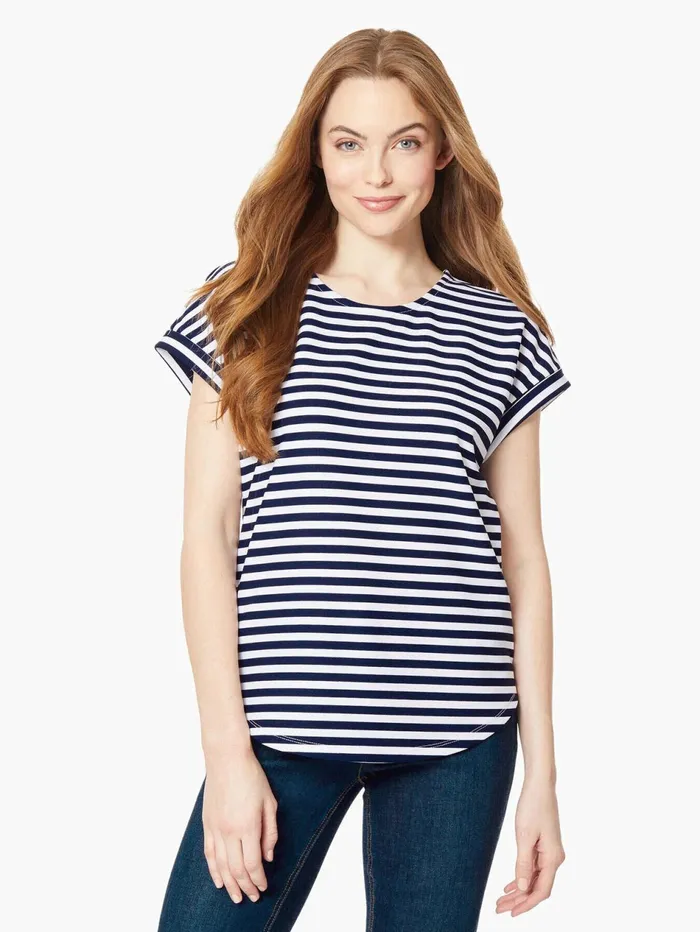 Short CuffedSleeve Scoop Neck Tee Women Jones New York Tanks and Tees