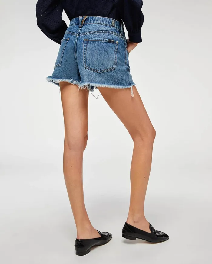 Shorts and Skirts Women 7 For All Mankind Monroe CutOff Short With Exposed Buttons In Pisces Blue Pisces Blue