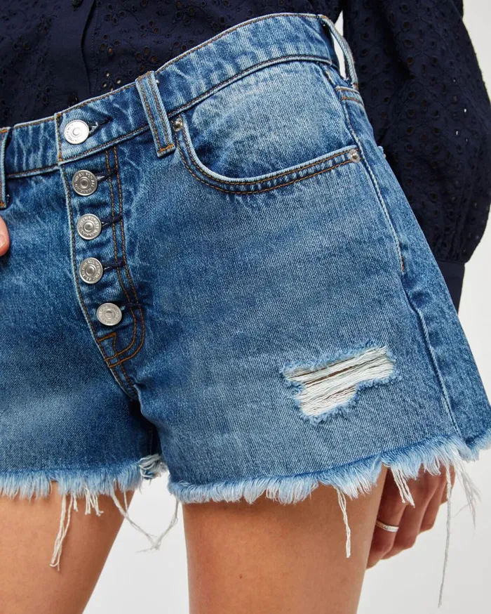 Shorts and Skirts Women 7 For All Mankind Monroe CutOff Short With Exposed Buttons In Pisces Blue Pisces Blue