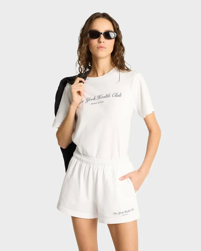 Shorts Women Sporty and Rich NY Health Club Disco Short 8211 WhiteNavy