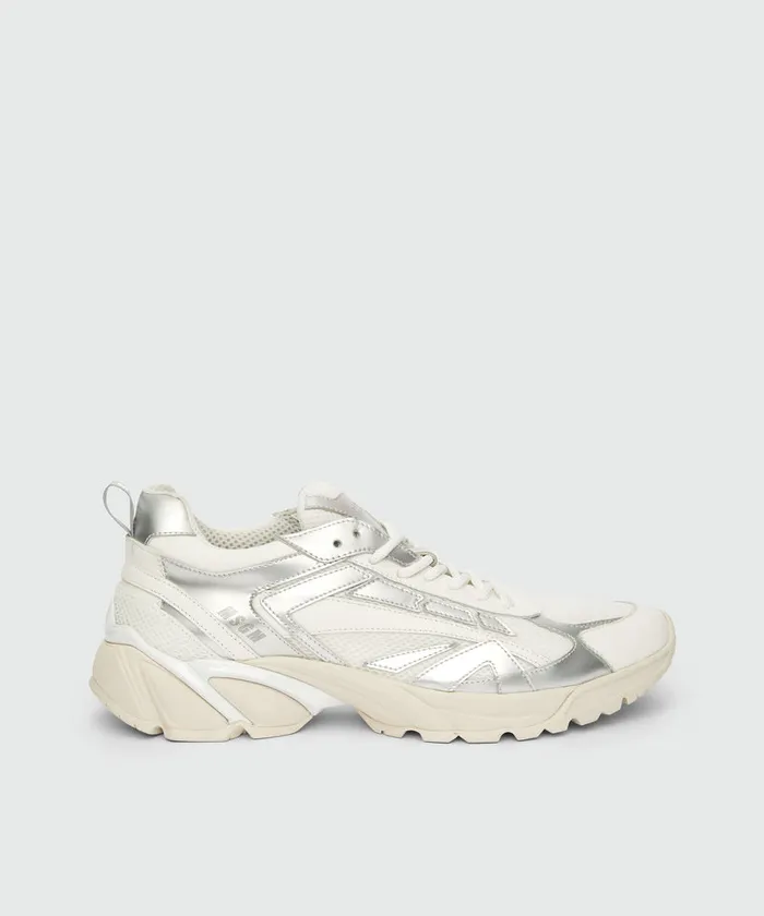 Silver And White Leather Vulcano Sneakers Men MSGM Sneakers