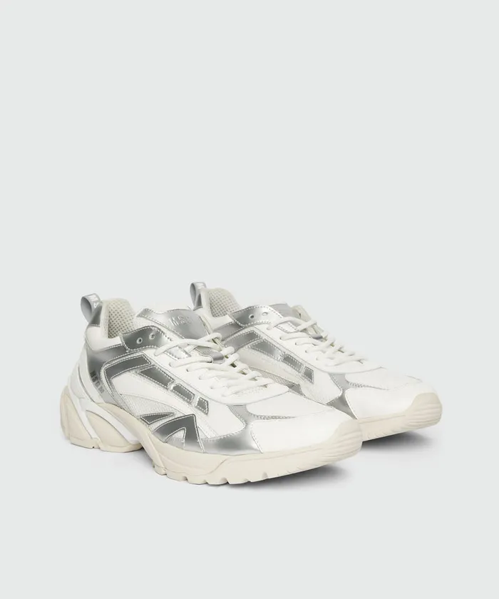 Silver And White Leather Vulcano Sneakers Men MSGM Sneakers