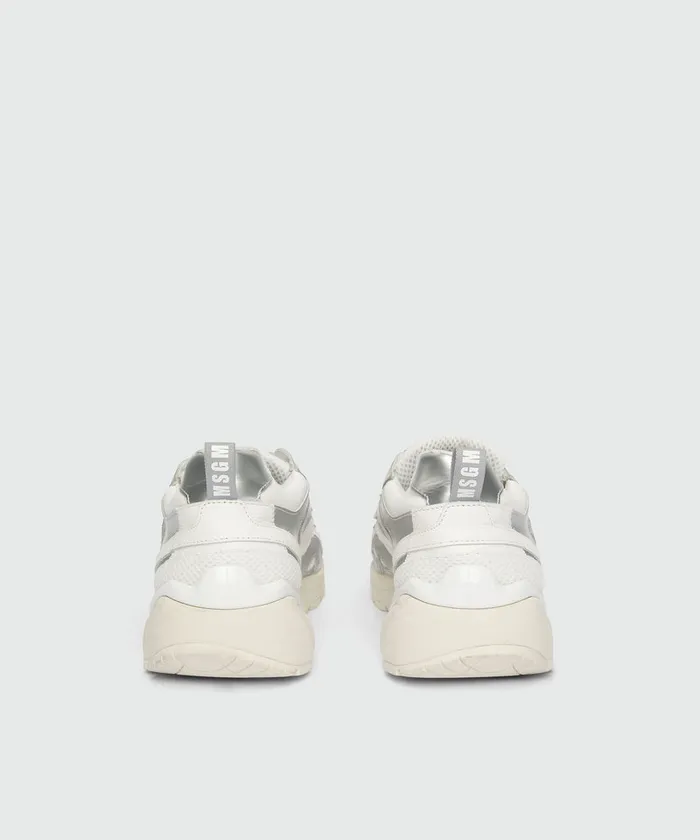 Silver And White Leather Vulcano Sneakers Men MSGM Sneakers