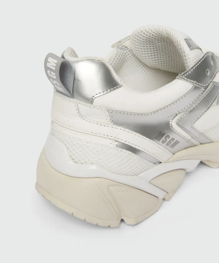 Silver And White Leather Vulcano Sneakers Men MSGM Sneakers