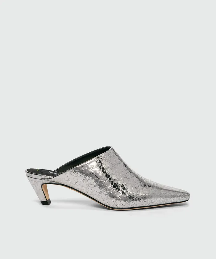 Silver Crackle Leather Mules Women MSGM Formal Shoes