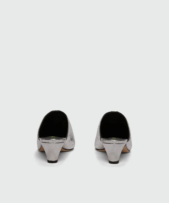 Silver Crackle Leather Mules Women MSGM Formal Shoes