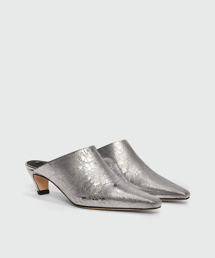 Silver Crackle Leather Mules Women MSGM Formal Shoes
