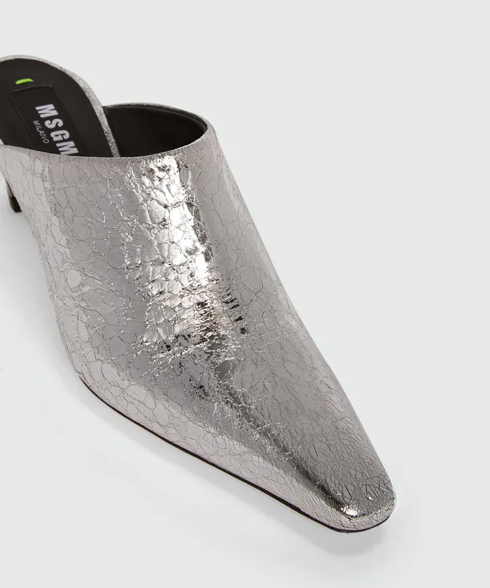 Silver Crackle Leather Mules Women MSGM Formal Shoes