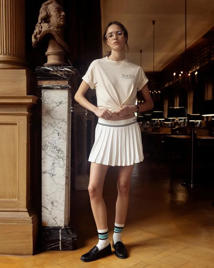 Skirts and Dresses Women Sporty and Rich Abigail Pleated Skirt 8211 Off WhiteNavy