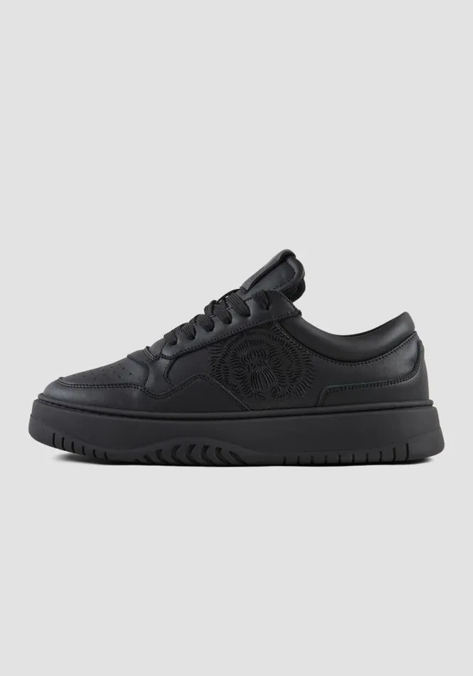 Sneakers Men Antony Morato Ehran Sneaker In Black Leather With Tiger Print Black