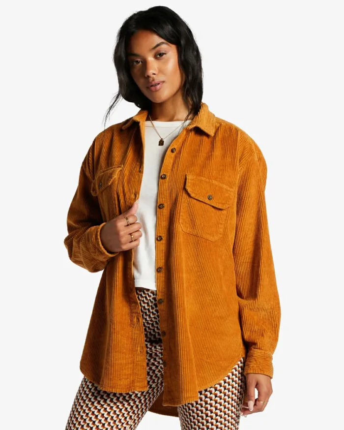 So Stoked Cord Long Sleeve Top Cider Women Billabong Tops