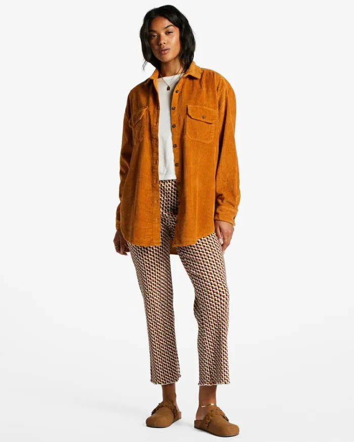 So Stoked Cord Long Sleeve Top Cider Women Billabong Tops