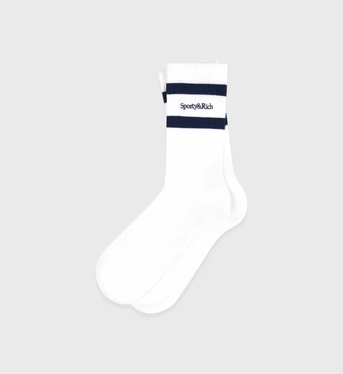 Socks Women Sporty and Rich Serif Logo Socks 8211 WhiteNavy