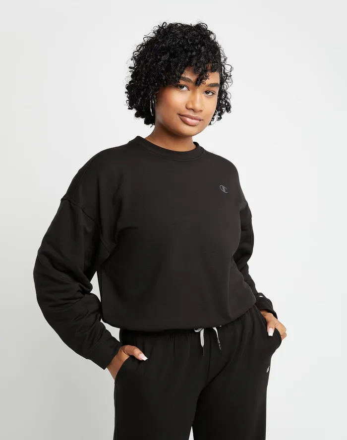 Soft Touch Drawstring Crewneck Sweatshirt C Logo Black Women Champion Hoodies and Sweatshirts Soft Touch Drawstring Crewneck Sweatshirt C Logo Black Women Champion Hoodies and Sweatshirts